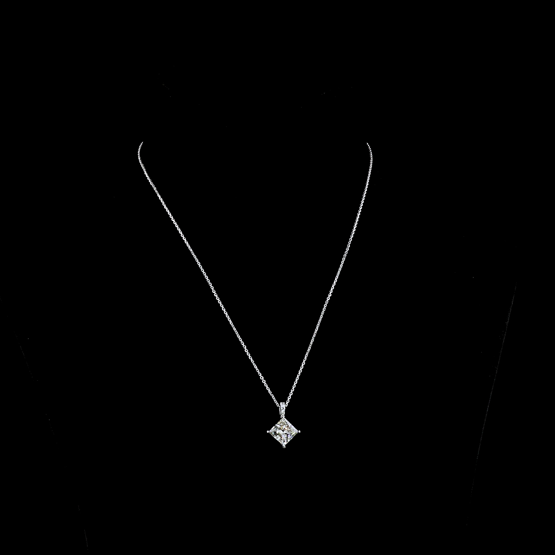 3.14 CTTW Princess Lab Grown Diamond Princess Necklace Pendant 18" (J Color and VS1 Clarity)
