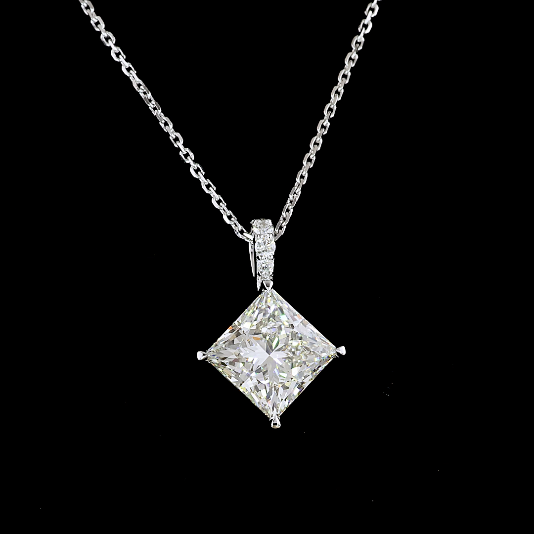 3.14 CTTW Princess Lab Grown Diamond Princess Necklace Pendant 18" (J Color and VS1 Clarity)