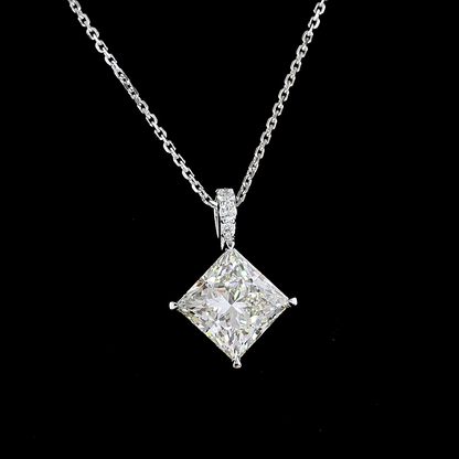 3.14 CTTW Princess Lab Grown Diamond Princess Necklace Pendant 18" (J Color and VS1 Clarity)