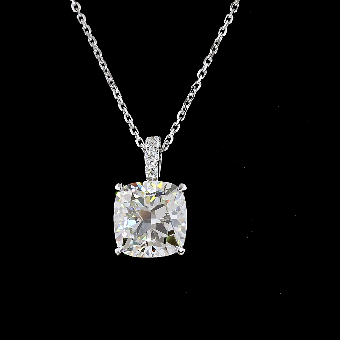 3.40 CTTW Cushion Modified Lab Diamond Cushion Modified Necklace Pendant 18" 14k White Gold J Color and VS1 Clarity jewelry-spot-usa