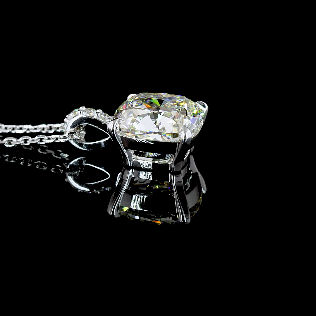 3.40 CTTW Cushion Modified Lab Diamond Cushion Modified Necklace Pendant 18" 14k White Gold J Color and VS1 Clarity jewelry-spot-usa