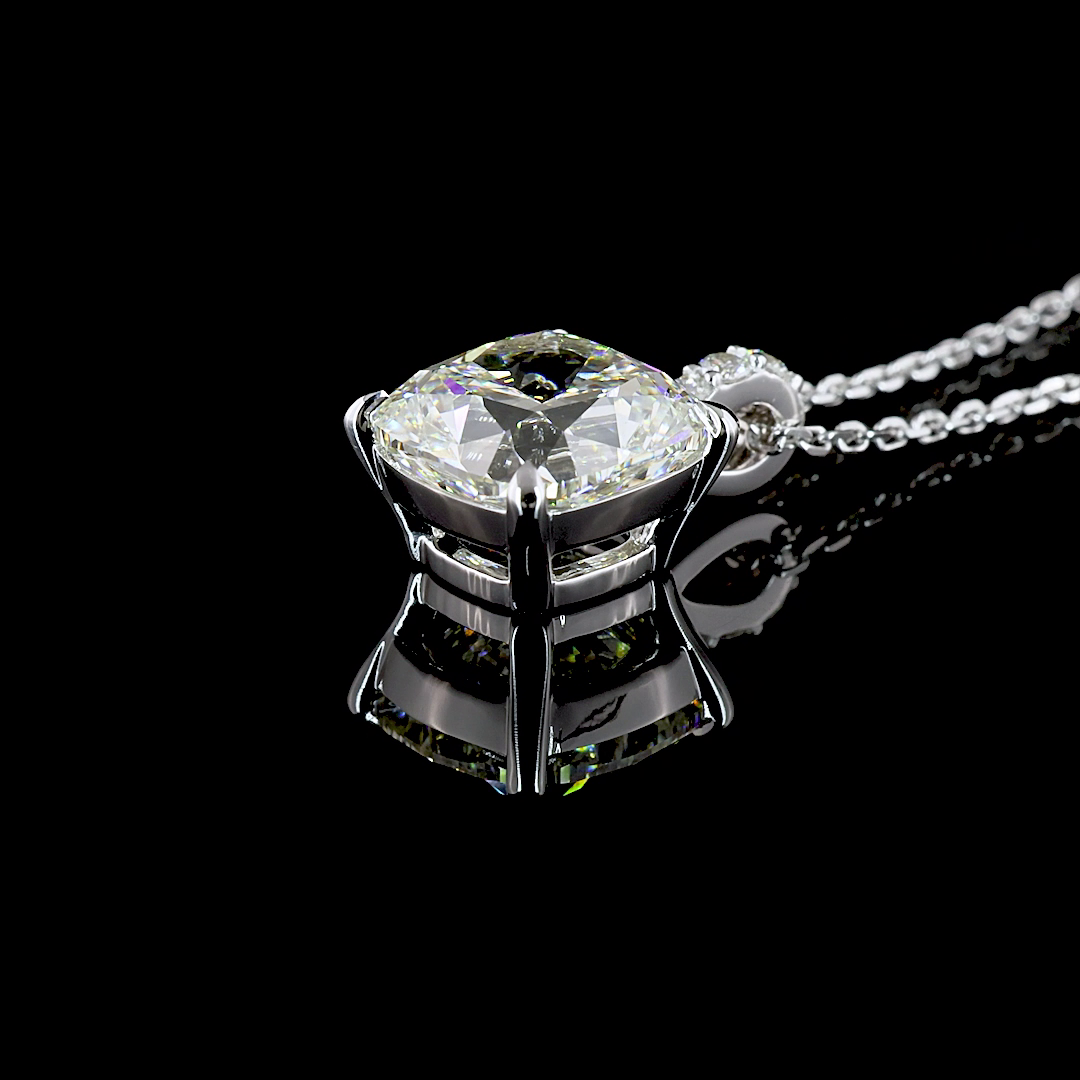3.40 CTTW Cushion Modified Lab Diamond Cushion Modified Necklace Pendant 18" 14k White Gold J Color and VS1 Clarity jewelry-spot-usa