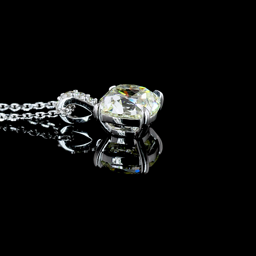 2.08 CTTW Antique Cushion Lab Diamond Antique Cushion Necklace Pendant 18" 14k White Gold J Color and VS1 Clarity jewelry-spot-usa