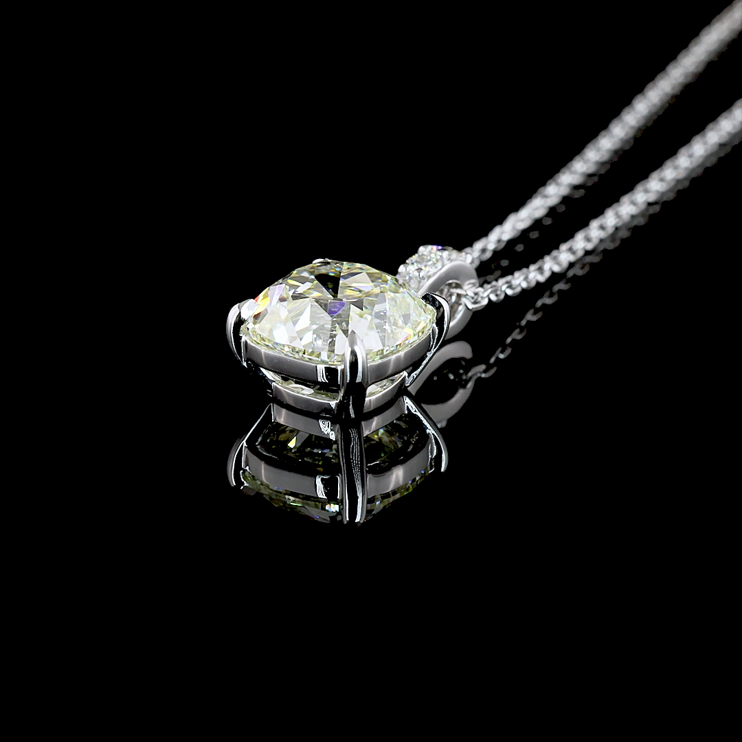 2.08 CTTW Antique Cushion Lab Diamond Antique Cushion Necklace Pendant 18" 14k White Gold J Color and VS1 Clarity jewelry-spot-usa