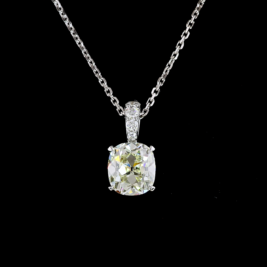 1.59 CTTW Antique Cushion Lab Diamond Antique Cushion Necklace Pendant 18" 14k White Gold I/J Color and VVS2/VS1 Clarity jewelry-spot-usa