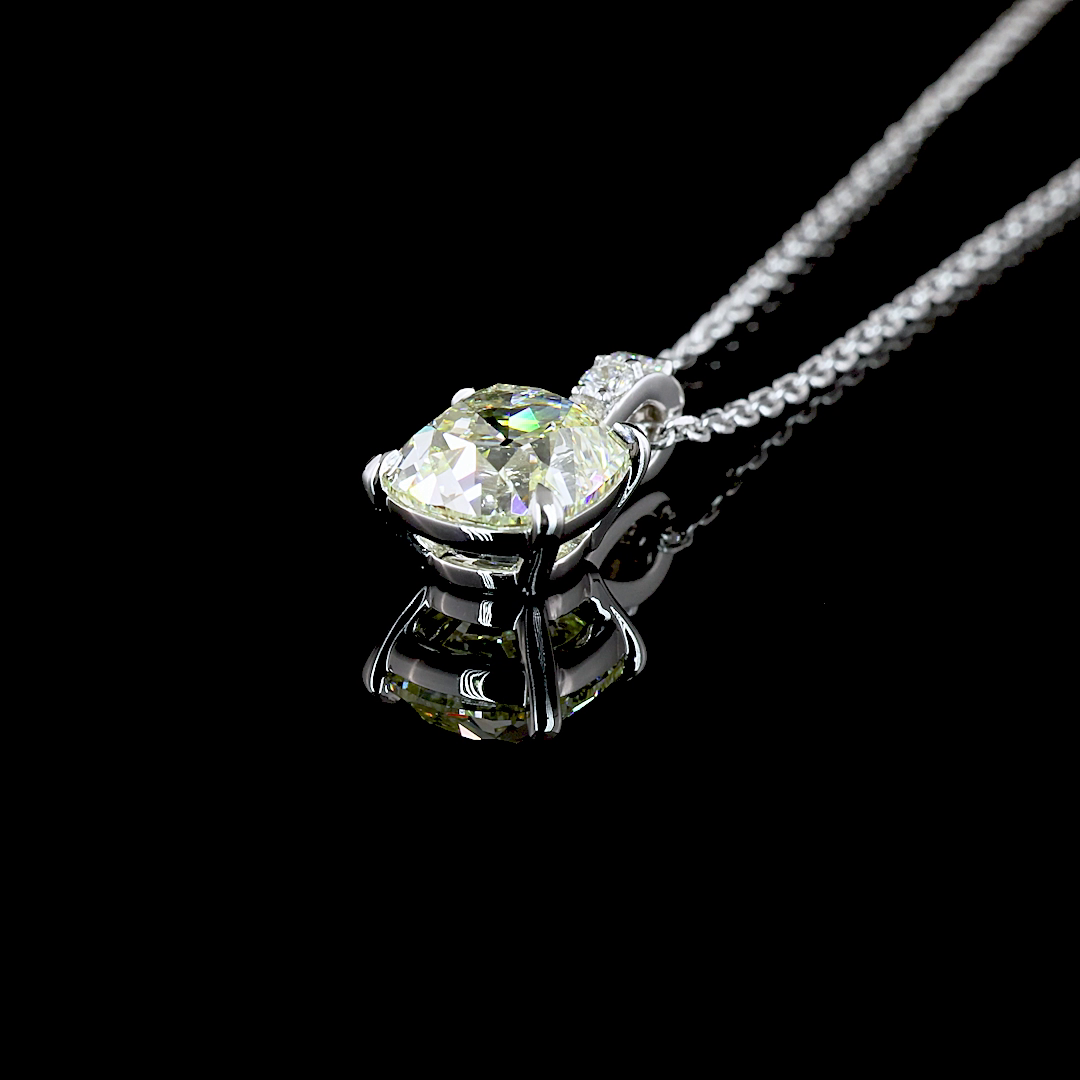 1.59 CTTW Antique Cushion Lab Diamond Antique Cushion Necklace Pendant 18" 14k White Gold I/J Color and VVS2/VS1 Clarity jewelry-spot-usa