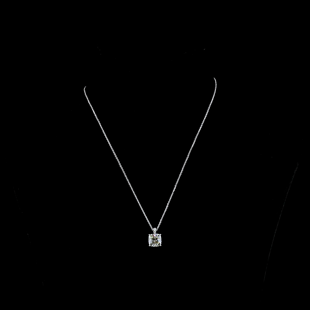 3.09 CTTW Square Antique Cushion Lab Grown Diamond Square Antique Cushion Necklace Pendant (J Color and VS2 Clarity)