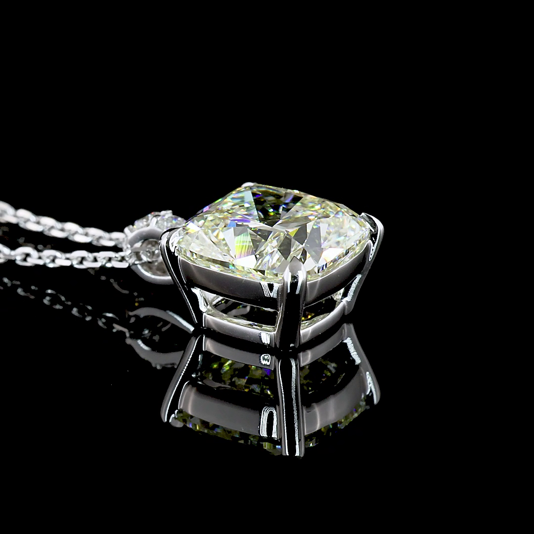 3.09 CTTW Square Antique Cushion Lab Grown Diamond Square Antique Cushion Necklace Pendant (J Color and VS2 Clarity)