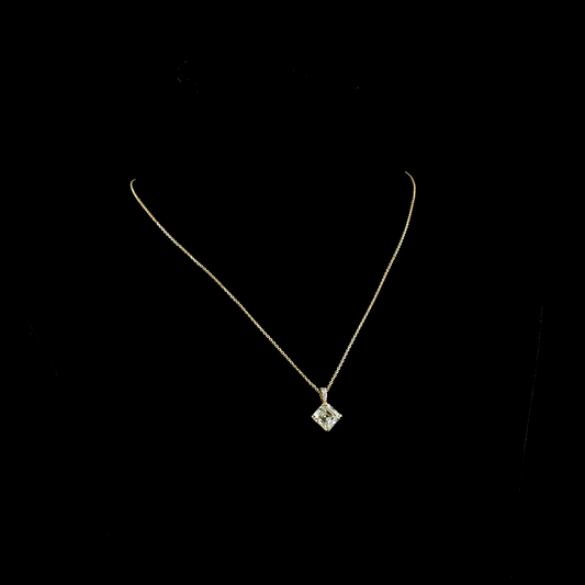 3.14 CTTW Asscher Lab Diamond Asscher Necklace Pendant 18" 14k Yellow Gold J Color and VS2 Clarity jewelry-spot-usa