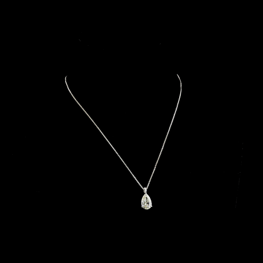 3.40 CTTW Pear Lab Diamond Pear Necklace Pendant 18" 14k White Gold I Color and VS1 Clarity jewelry-spot-usa