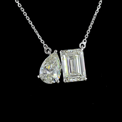 4.57 CTTW Emerald Lab Grown Diamond Toi et Moi Necklace Pendant (I Color and VS2 Clarity)