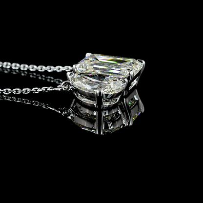 4.57 CTTW Emerald Lab Grown Diamond Toi et Moi Necklace Pendant (I Color and VS2 Clarity)