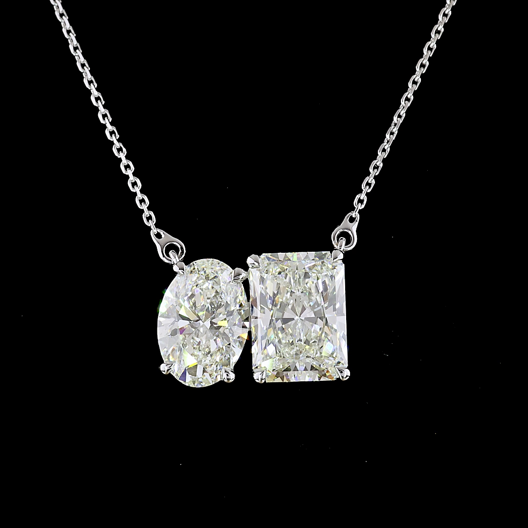 5.78 CTTW Radiant Lab Grown Diamond Toi et Moi Necklace Pendant (I Color and VS2 Clarity)