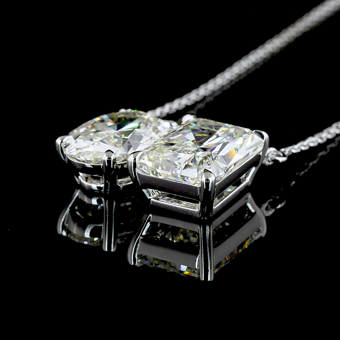 5.78 CTTW Radiant Lab Grown Diamond Toi et Moi Necklace Pendant (I Color and VS2 Clarity)