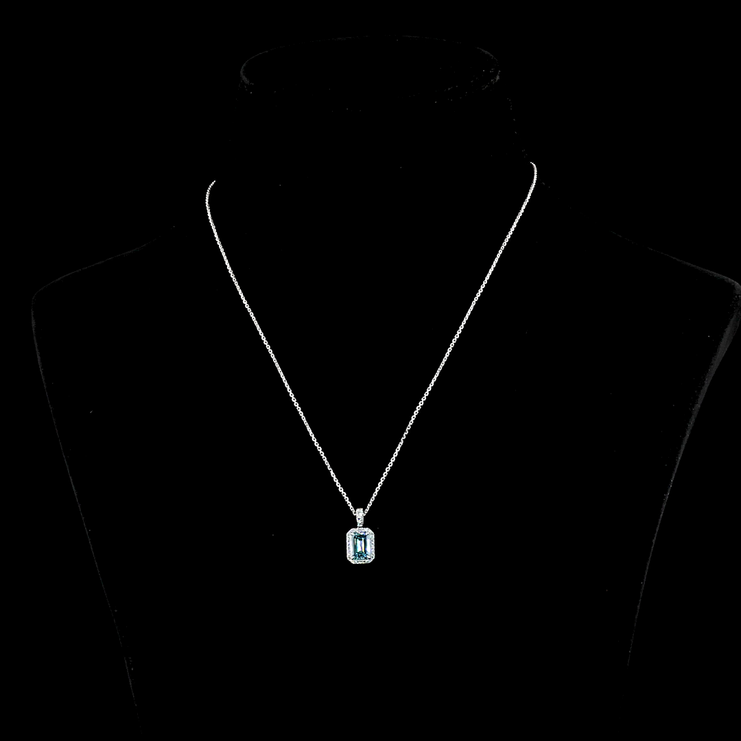 1.73 CTTW Emerald Lab Grown Diamond Halo Necklace Pendant 18" (F Color and VS1 Clarity)