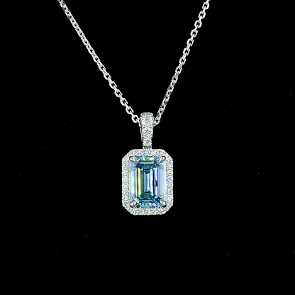 1.73 CTTW Emerald Lab Grown Diamond Halo Necklace Pendant 18" (F Color and VS1 Clarity)