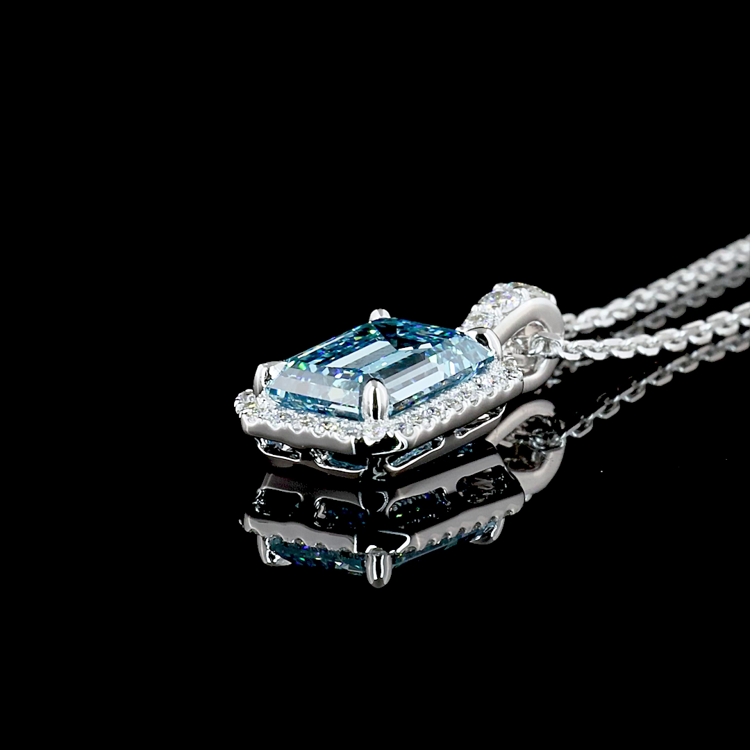 1.73 CTTW Emerald Lab Grown Diamond Halo Necklace Pendant 18" (F Color and VS1 Clarity)