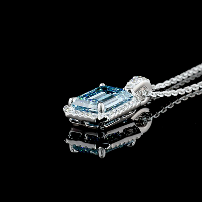 1.73 CTTW Emerald Lab Grown Diamond Halo Necklace Pendant 18" (F Color and VS1 Clarity)