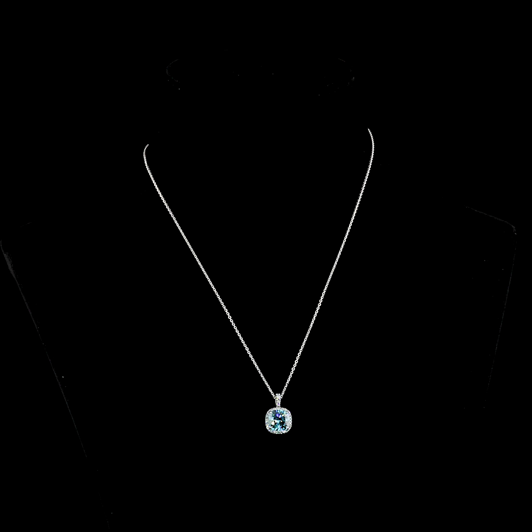 2.95 CTTW Cushion Modified Lab Grown Diamond Halo Necklace Pendant 15.95" (J Color and VS1 Clarity)