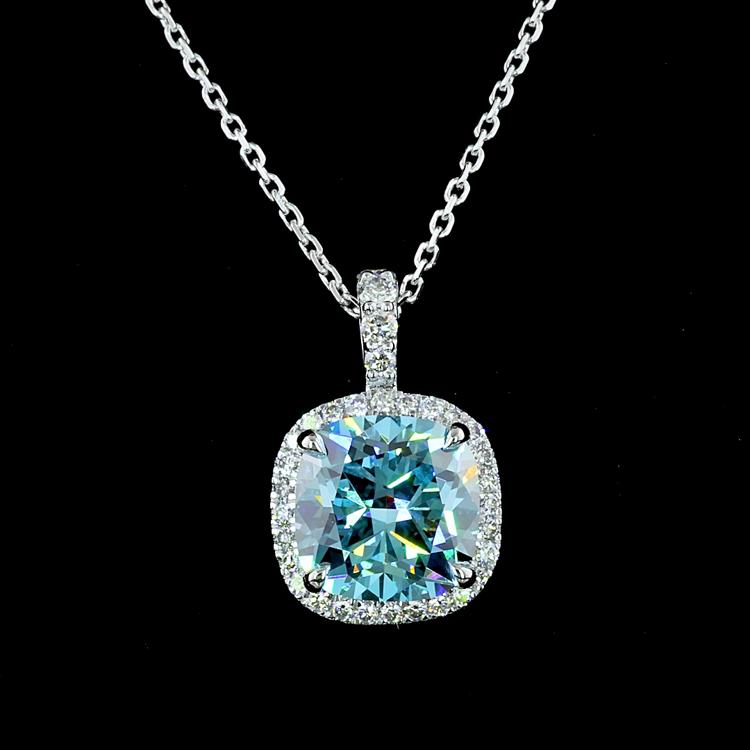 2.95 CTTW Cushion Modified Lab Grown Diamond Halo Necklace Pendant 15.95" (J Color and VS1 Clarity)