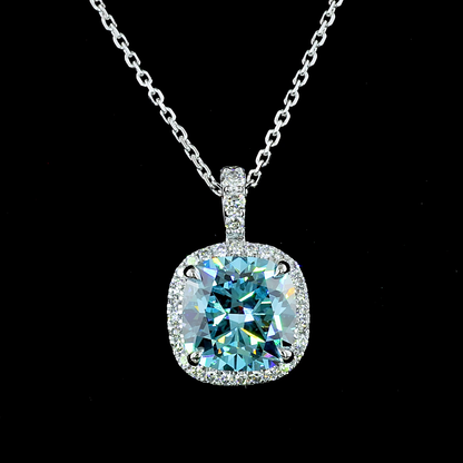 2.95 CTTW Cushion Modified Lab Grown Diamond Halo Necklace Pendant 15.95" (J Color and VS1 Clarity)