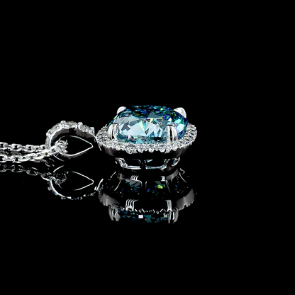 2.95 CTTW Cushion Modified Lab Grown Diamond Halo Necklace Pendant 15.95" (J Color and VS1 Clarity)