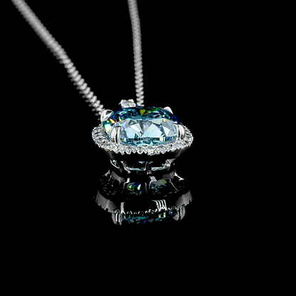 2.95 CTTW Cushion Modified Lab Grown Diamond Halo Necklace Pendant 15.95" (J Color and VS1 Clarity)