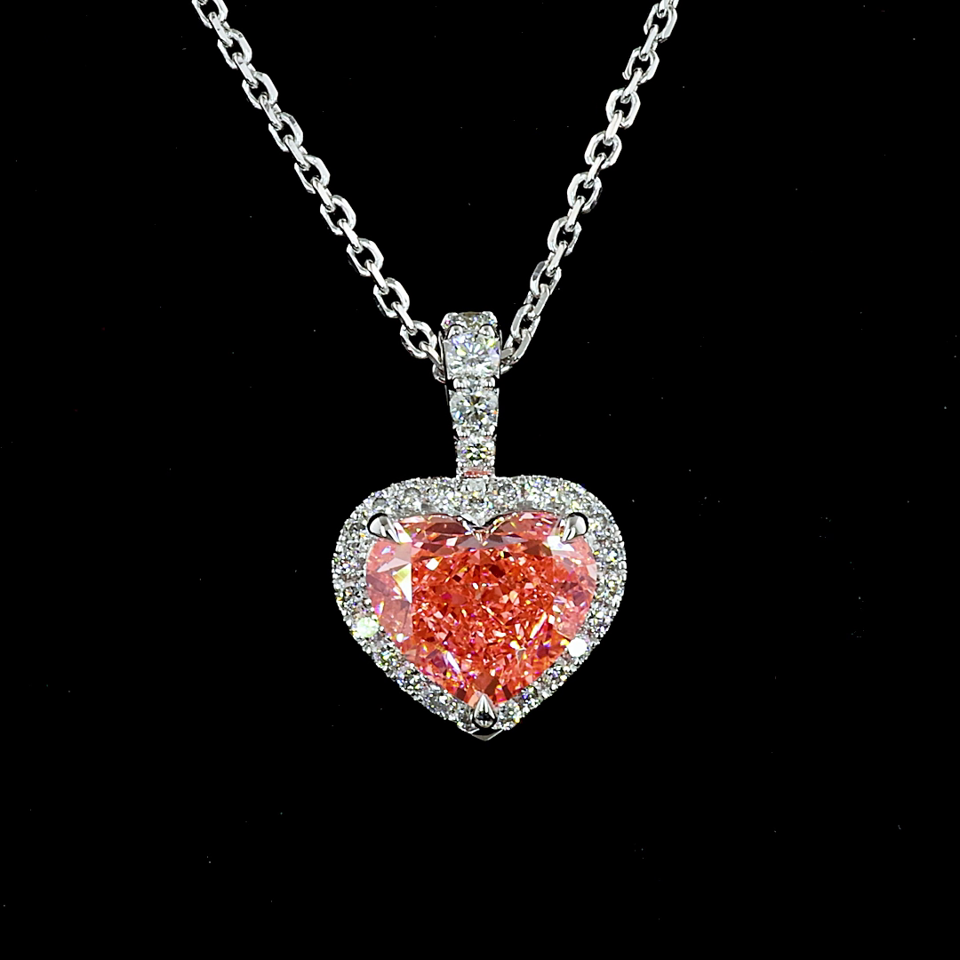 1.58 CTTW Heart Lab Grown Diamond Halo Necklace Pendant 18" (FV.P Color and VVS2 Clarity)