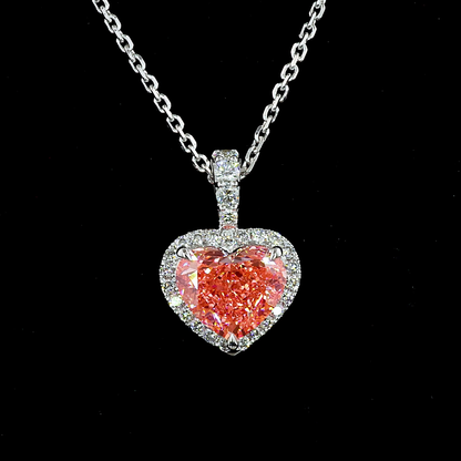 1.58 CTTW Heart Lab Grown Diamond Halo Necklace Pendant 18" (FV.P Color and VVS2 Clarity)