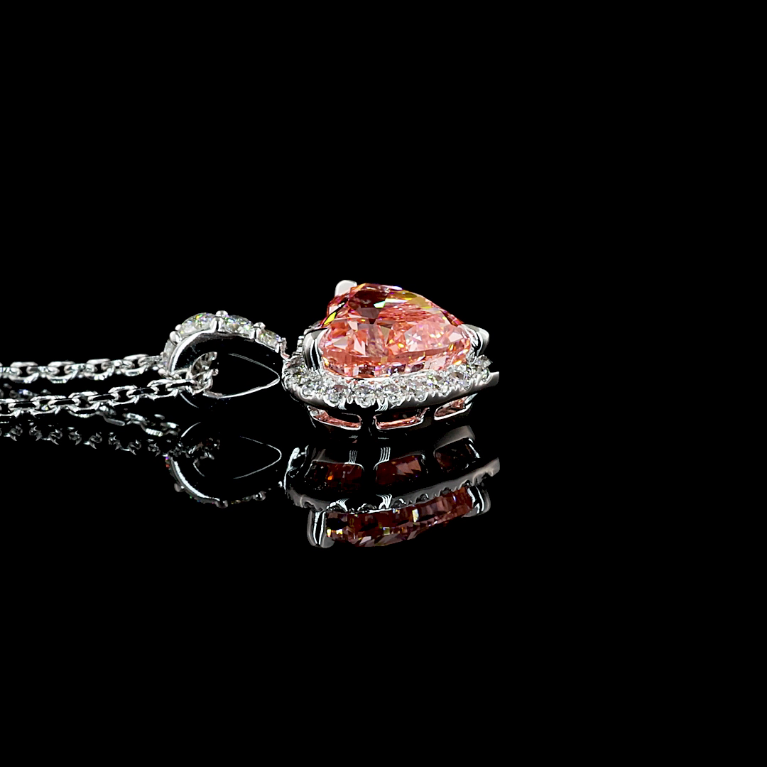 1.58 CTTW Heart Lab Grown Diamond Halo Necklace Pendant 18" (FV.P Color and VVS2 Clarity)