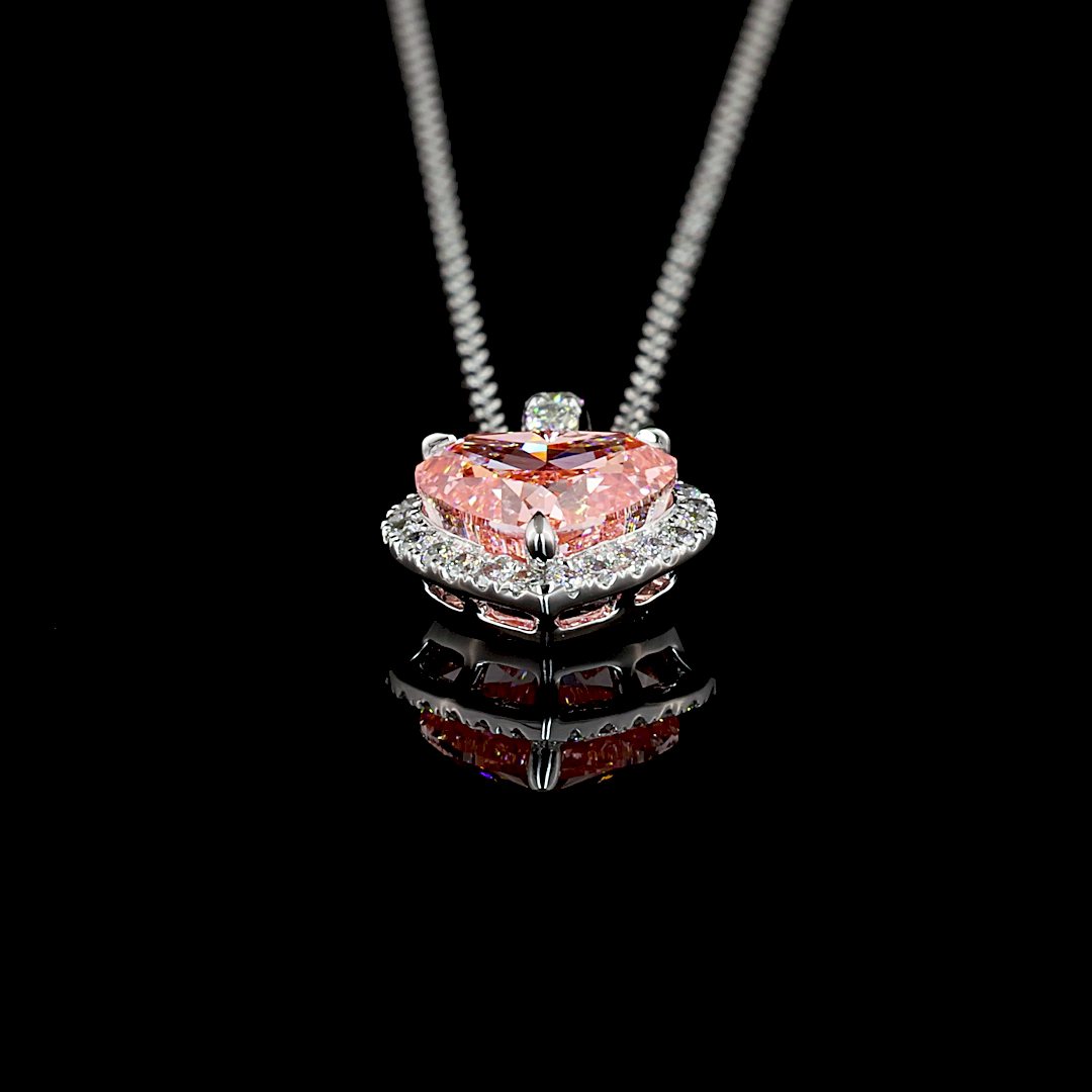 1.58 CTTW Heart Lab Grown Diamond Halo Necklace Pendant 18" (FV.P Color and VVS2 Clarity)