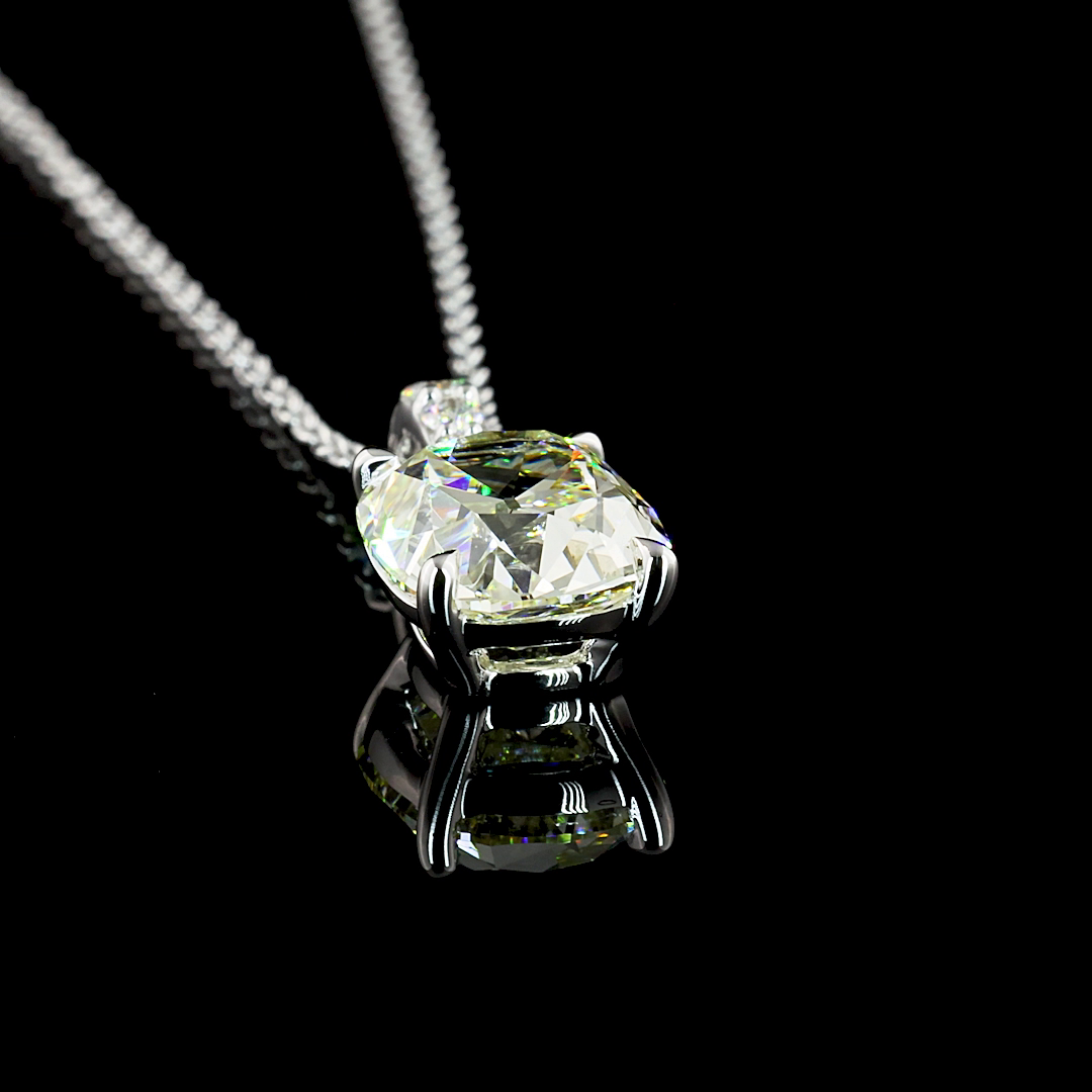 2.12 CTTW Antique Cushion Lab Grown Diamond Antique Cushion Necklace Pendant 18" (J Color and VS2 Clarity)