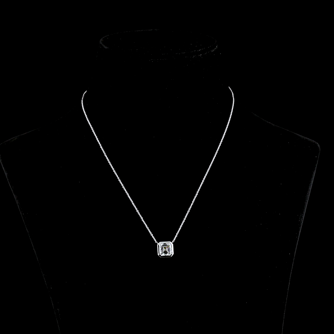 3.06 CT Asscher Lab Grown Diamond Solitaire Necklace Pendant 18" (F Color and VS1 Clarity)