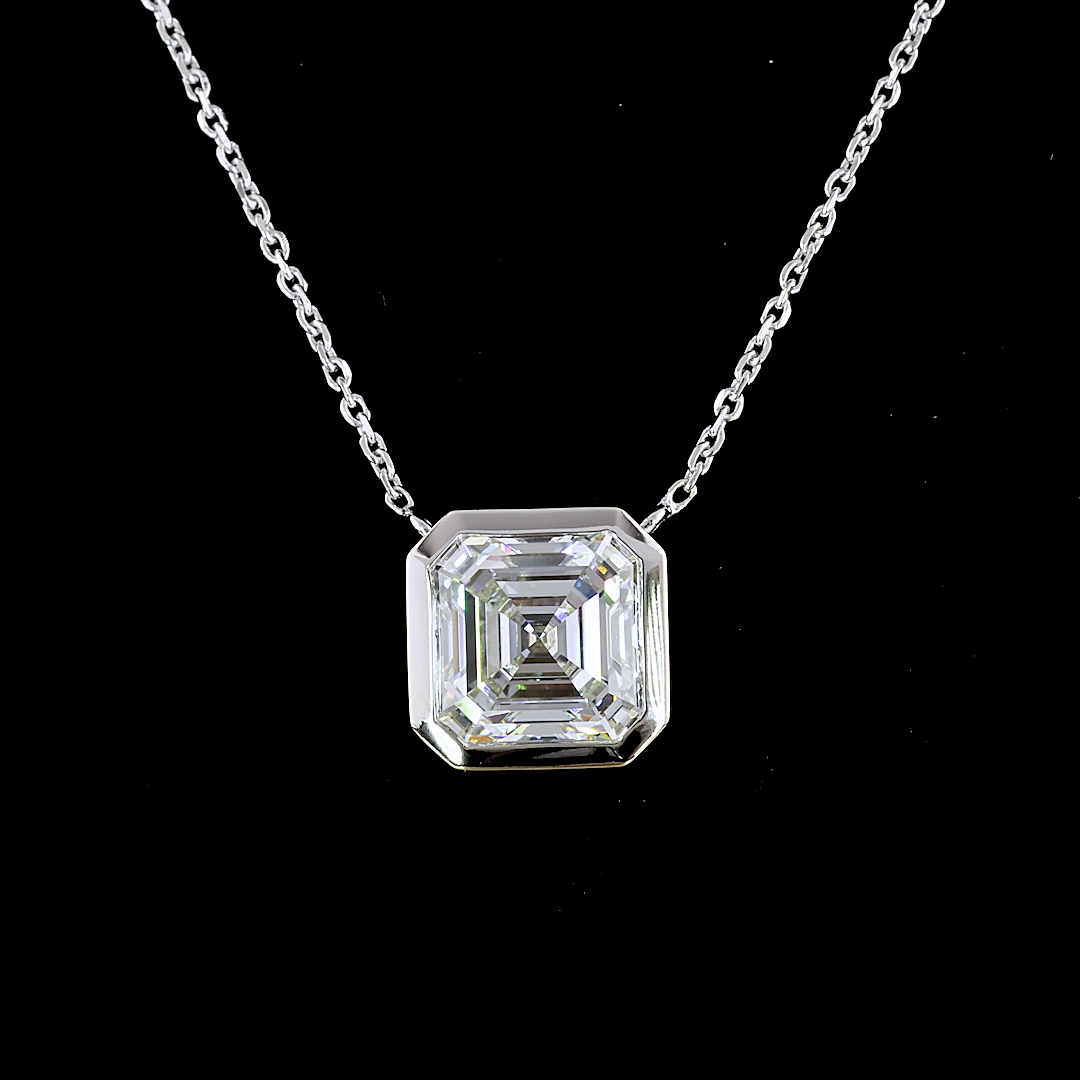 3.06 CT Asscher Lab Grown Diamond Solitaire Necklace Pendant 18" (F Color and VS1 Clarity)