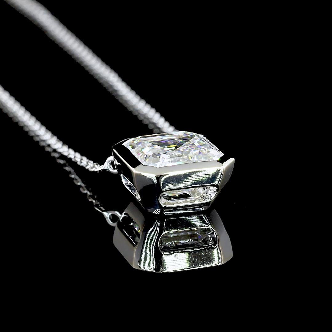 3.06 CT Asscher Lab Grown Diamond Solitaire Necklace Pendant 18" (F Color and VS1 Clarity)