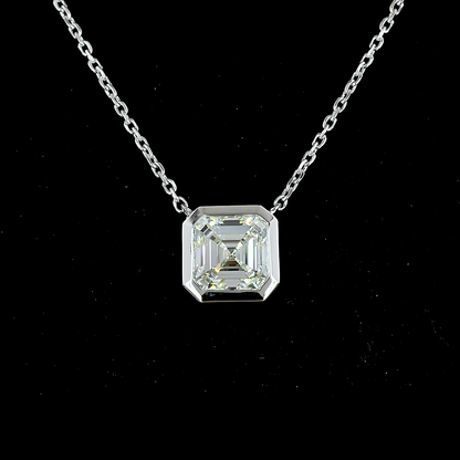 1.31 CT Asscher Lab Diamond Solitaire Necklace Pendant 16.3" 14k White Gold (G Color and VS1/VVS2 Clarity)