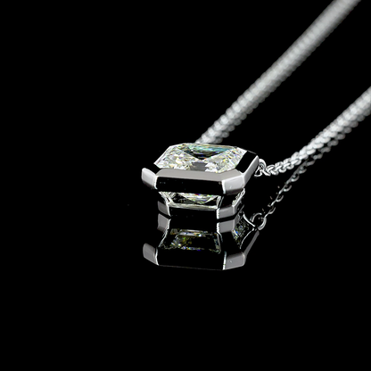1.31 CT Asscher Lab Diamond Solitaire Necklace Pendant 16.3" 14k White Gold (G Color and VS1/VVS2 Clarity)