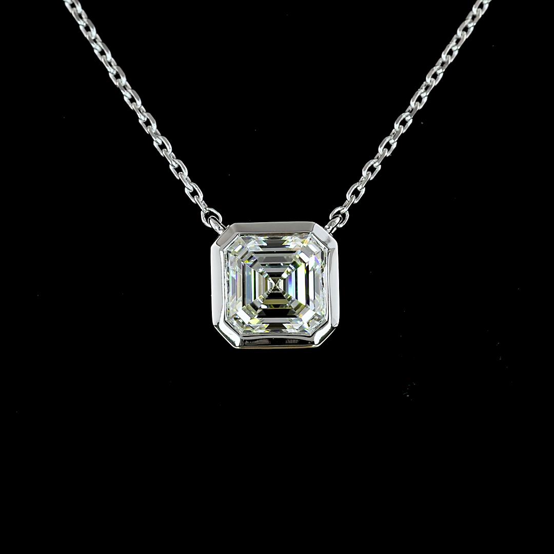 1.31 CT Asscher Lab Diamond Solitaire Necklace Pendant 18" 14k White Gold G Color and VVS2 Clarity jewelry-spot-usa