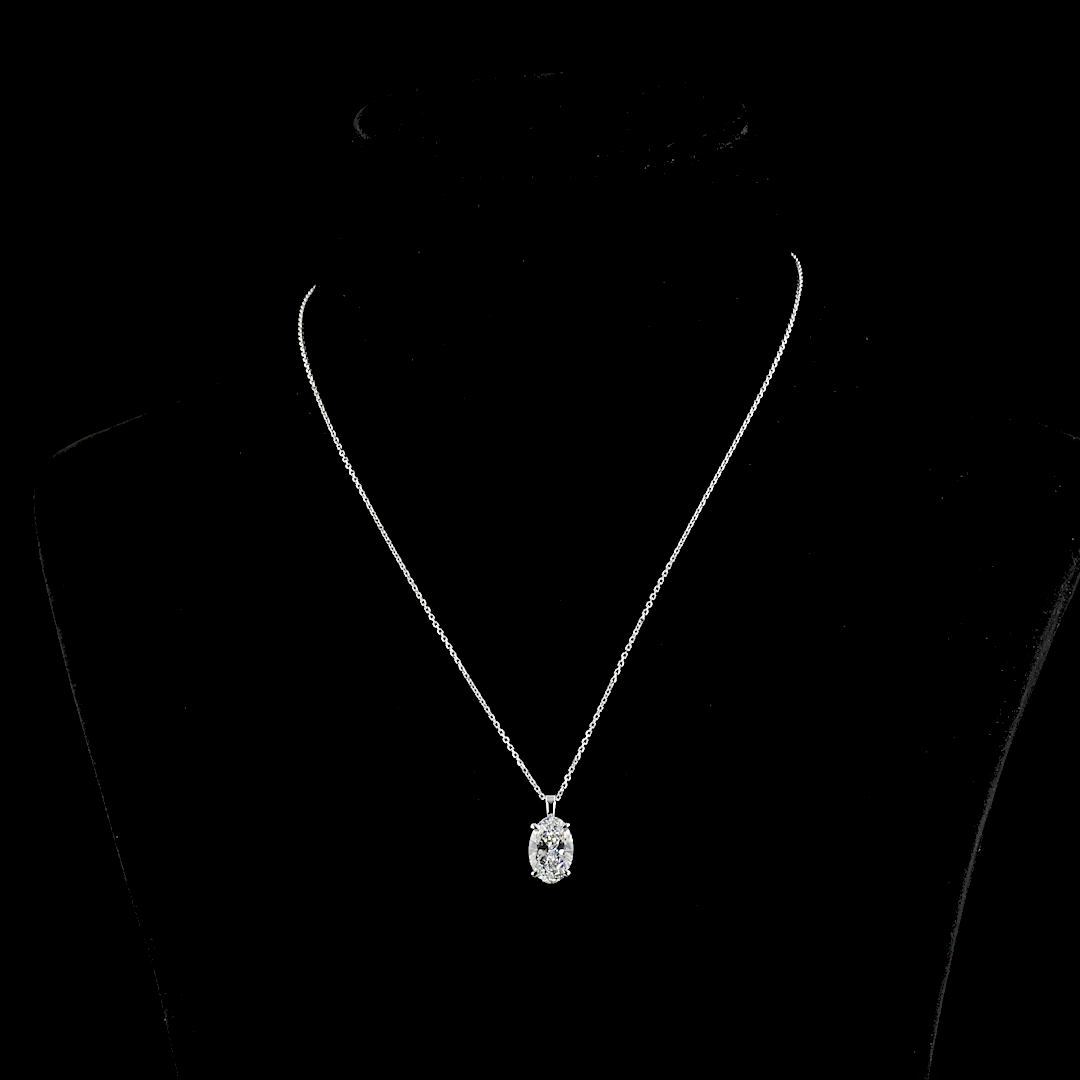 3.15 CT Oval Lab Diamond Solitaire Necklace Pendant 18" 14k White Gold E Color and SI1 Clarity jewelry-spot-usa