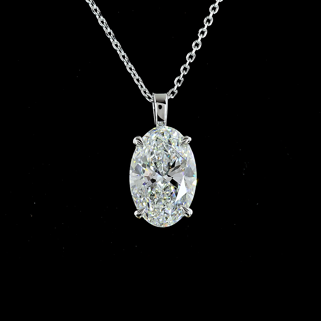 3.15 CT Oval Lab Diamond Solitaire Necklace Pendant 18" 14k White Gold (E Color and SI1 Clarity)