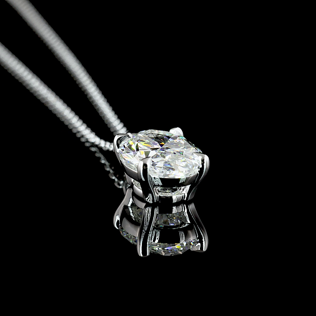 3.15 CT Oval Lab Diamond Solitaire Necklace Pendant 18" 14k White Gold (E Color and SI1 Clarity)