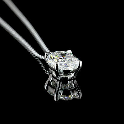 3.15 CT Oval Lab Diamond Solitaire Necklace Pendant 18" 14k White Gold (E Color and SI1 Clarity)
