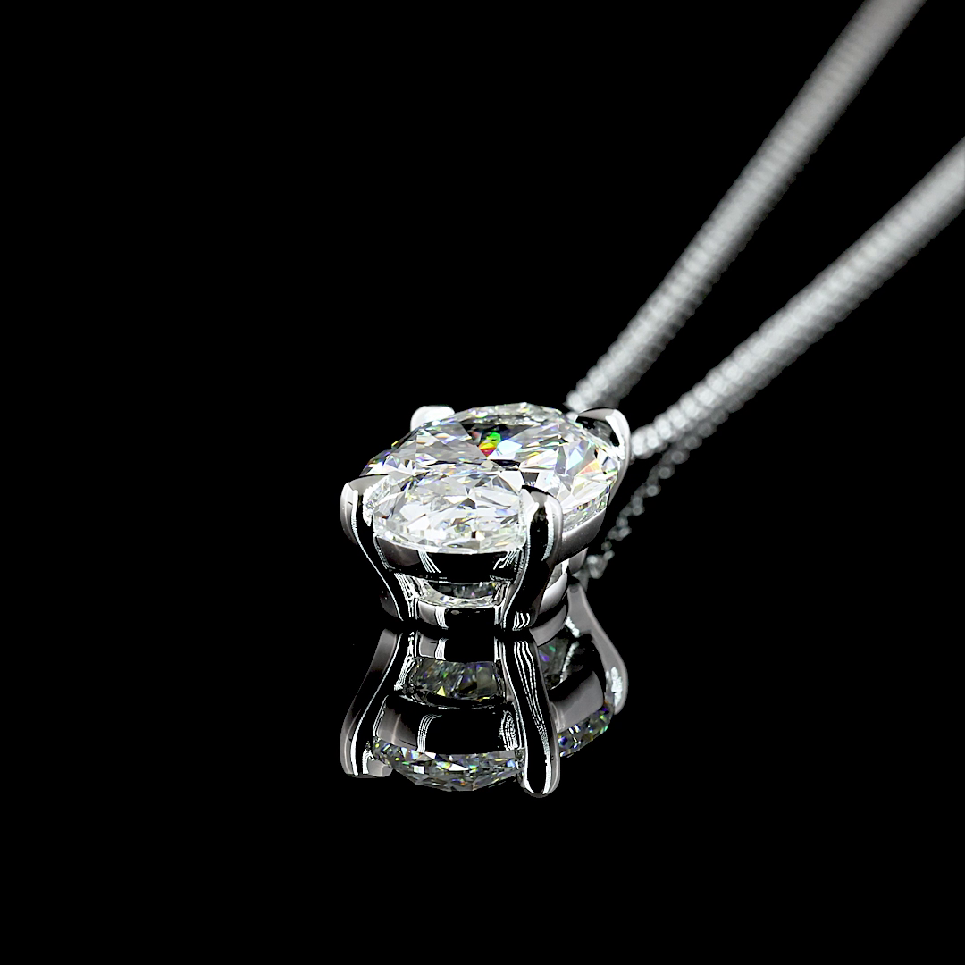 3.15 CT Oval Lab Diamond Solitaire Necklace Pendant 18" 14k White Gold (E Color and SI1 Clarity)