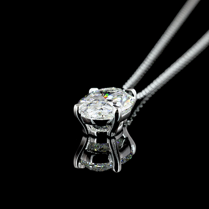 3.15 CT Oval Lab Diamond Solitaire Necklace Pendant 18" 14k White Gold (E Color and SI1 Clarity)