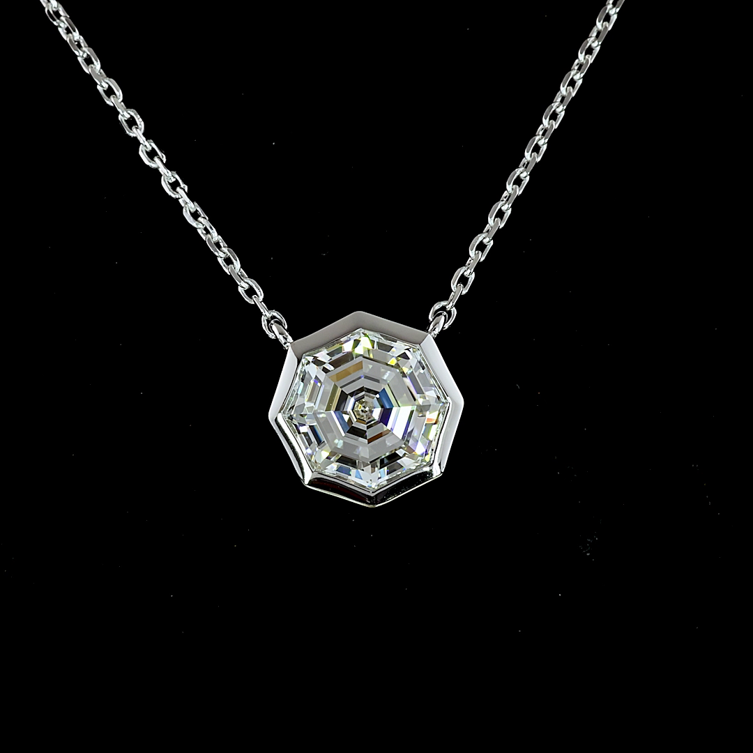 1.02 CT Octagon Nova Lab Diamond Solitaire Necklace Pendant 18" 14k White Gold (F/G/E Color and VS2/VVS2/VS1 Clarity)
