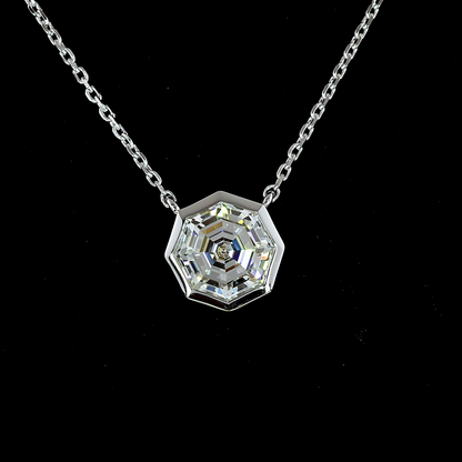 1.02 CT Octagon Nova Lab Diamond Solitaire Necklace Pendant 18" 14k White Gold (F/G/E Color and VS2/VVS2/VS1 Clarity)