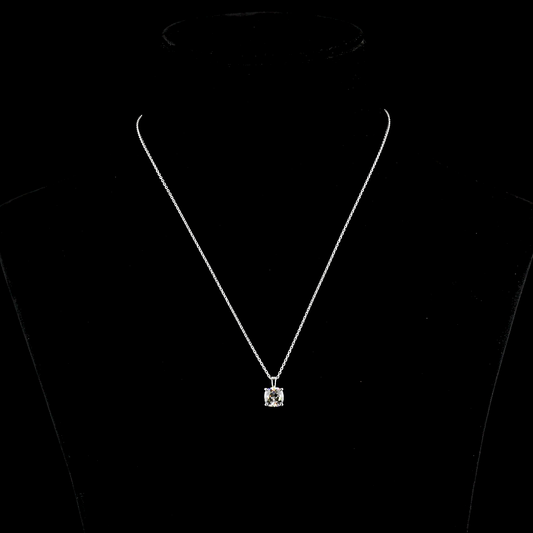 1.54 CT Square Cushion Brilliant G VS2 Lab Diamond Solitaire Pendant 18" 14k White Gold