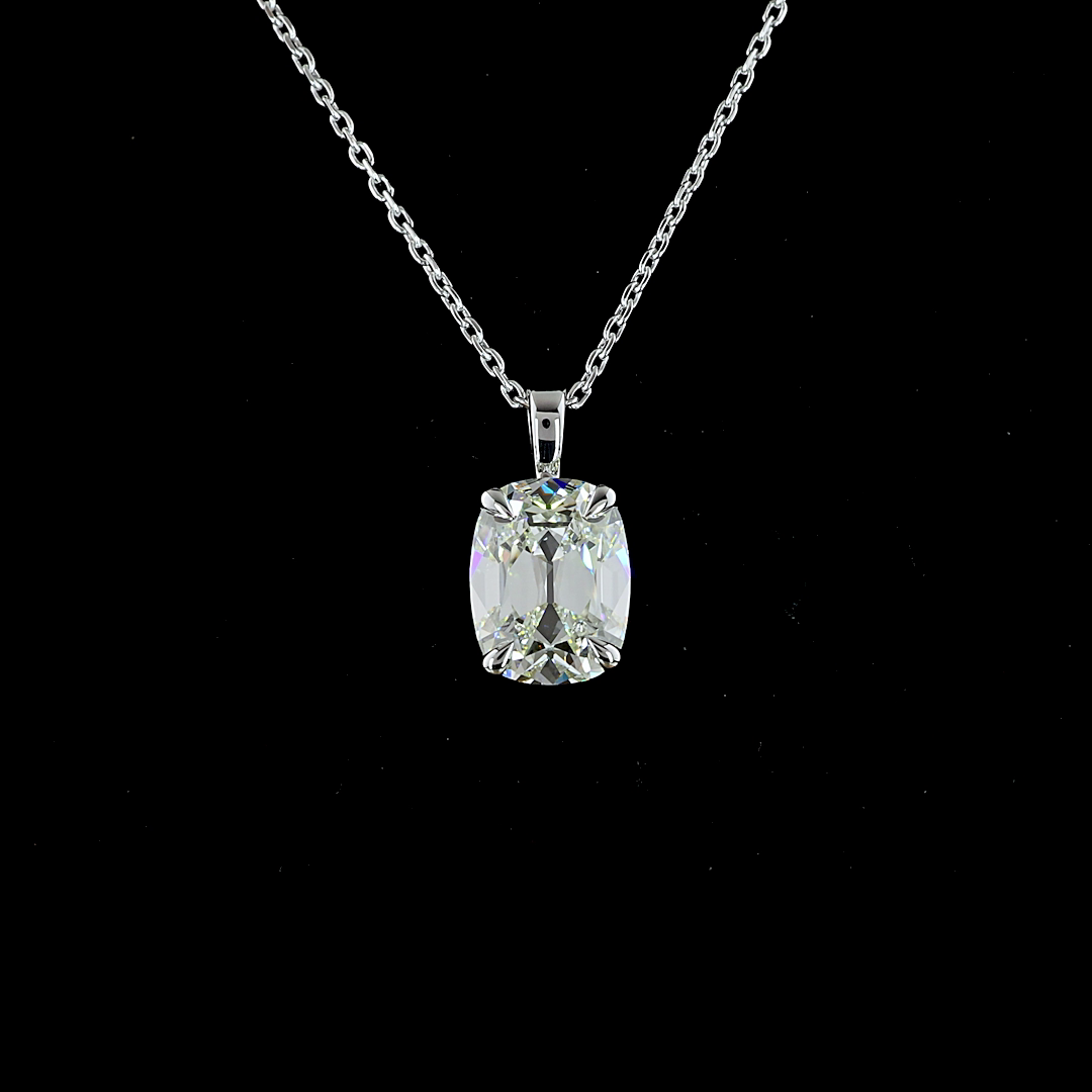 2.44 CT Antique Cushion Lab Diamond Solitaire Necklace Pendant 18" 14k White Gold G Color and VS1 Clarity jewelry-spot-usa
