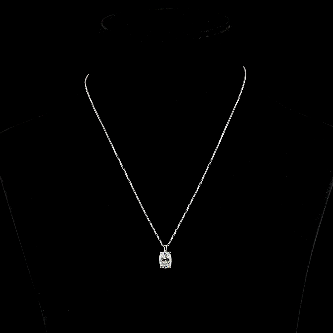2.00 CT Cushion Brilliant Lab Diamond Solitaire Necklace Pendant 18" 14k White Gold (G/E/H Color and VVS2/VS1/SI1 Clarity)