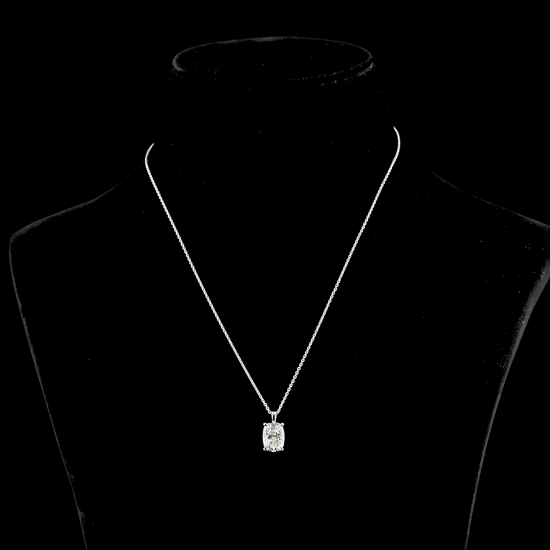 3.02 CT Cushion Brilliant Lab Grown Diamond Solitaire Necklace Pendant 20" (F Color and VS2 Clarity)